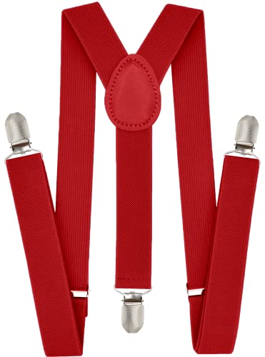 Trilece Red Suspenders For Boys Kids Girls And Toddlers Baby - Adjustable Elastic 1 Inch Wide Y Shape Suspender Strong Clips - 1St Birthday Smash Cake Costume Accessory (6 Years To 5 Feet Tall, Red) #TOP13