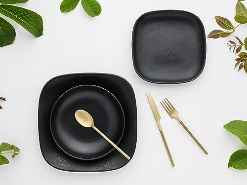 CreaTable, 16817, Serie Magic Black Square, 12-teiliges Geschirrset für 4 Personen, Tellerset aus Steinzeug, spülmaschinen- und mikrowellengeeignet, Made in Europe