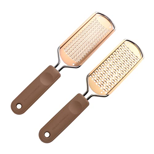 SHERCHPRY 2pcs Stainless Steel Foot File Remover Exfoliating Dead Skin Scrubber with Comfortable Grip for Wet Dry Feet Rose Gold Finish