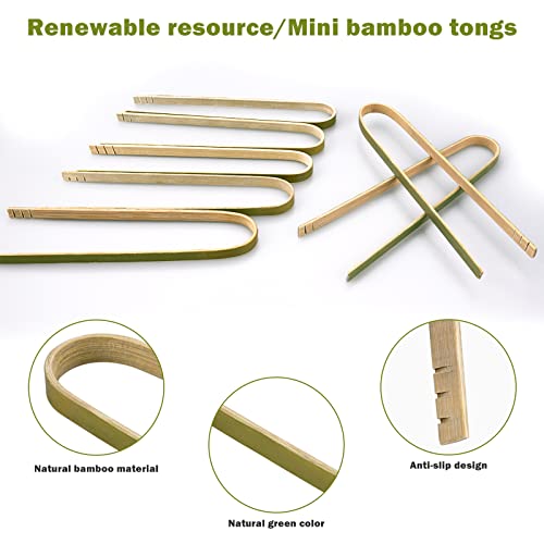 Mini Bamboo Tongs Disposable 100 Pcs 6.2 Inch Long Wooden Tongs For Charcuterie Large Cooking Utensils Wood Tongs For Toaster Serving Food Natural Green For Catering Buffet Home #TOP2