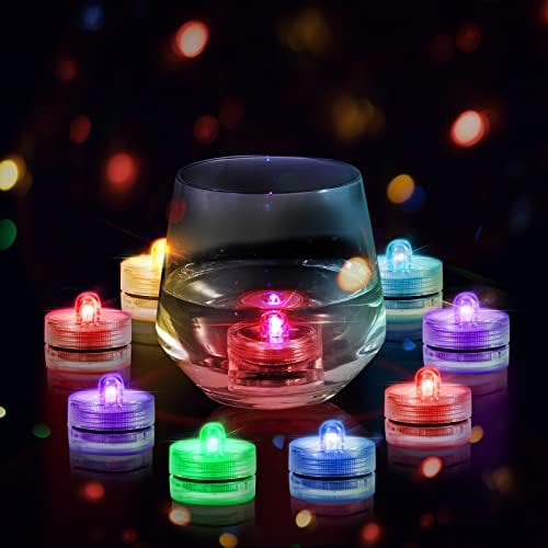Howeifull Submersible LED Pool Lights, 24pcs Multi Color Underwater Tea Lights Candles Battery Operated for Swimming Pool Vase Fountain Pumpkins