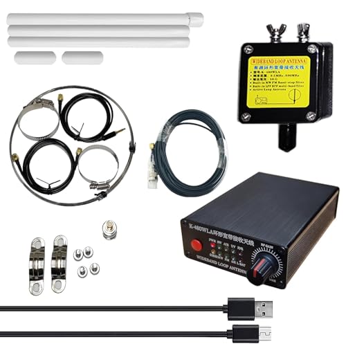 AURSINC K-480WLA Tragbare Kurzwellen-Radio aktive Schlaufenantenne 0,5 MHz–500 MHz Full-Band LW/MW/SW/FM/VHF/HF Flugzeugband 6-Meter-Speiserohr 30 dBi mit 1800 mAh Batterie