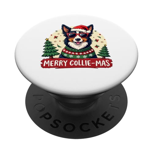 Merry Collie-mas Cute Border Collie Dog Christmas Holiday PopSockets PopGrip Adhesivo