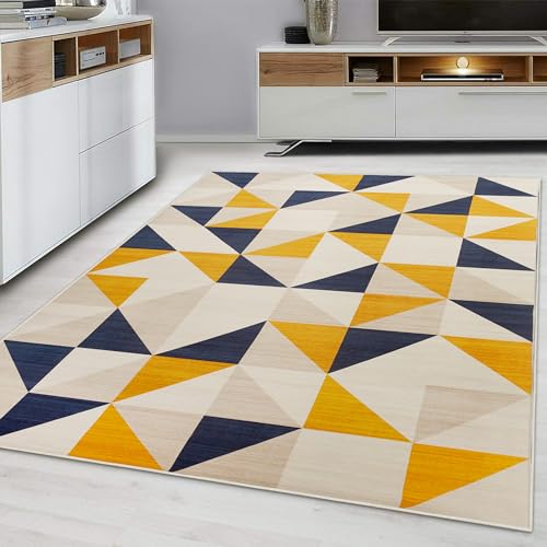 Hafaa Rugs Living Room Indoor Bedroom Rug Triangle Pattern Carpet Premium Quality Geometric Style Printed Area Rugs Soft Touch Easy Care Large Floor Rug (200x290cm, Brio)