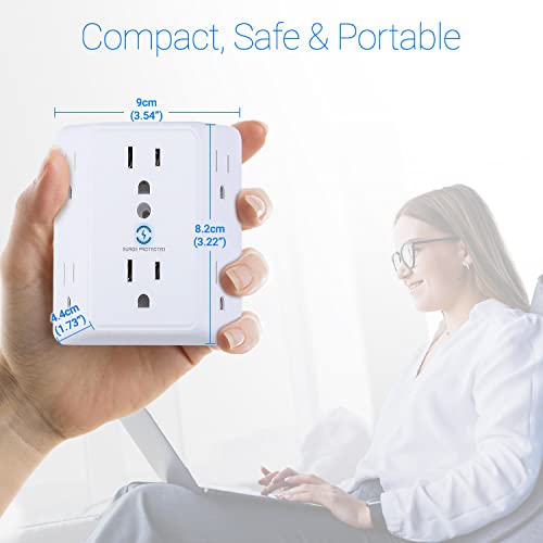 Unidapt Multi Plug 6 Outlet Extender, 2 Pack Surge Protector Wall Splitter, 1800J Power Strip 3 Side Wide Spaced Adapter Multiple Charger Expander, Mountable Wall Tap For Office Home Travel Etl Listed #TOP2