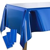 PartyWoo 3 pcs Blue Foil Table Cover, 54 x 108 Inch Rectangle Waterproof Tablecloth for 6 to 8 Foot Tables, Disposable Plastic Party Tablecloth for Graduation Baby Shower Birthday Party Decorations