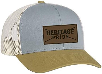 Heritage Pride Leather Patch Trucker Snapback Hat Dark Green White Mesh