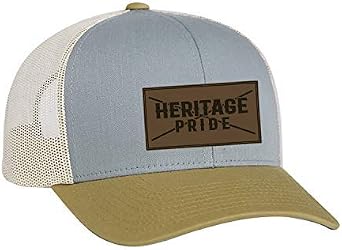 Leather Patch Trucker Snapback Hat Dark Green White Mesh