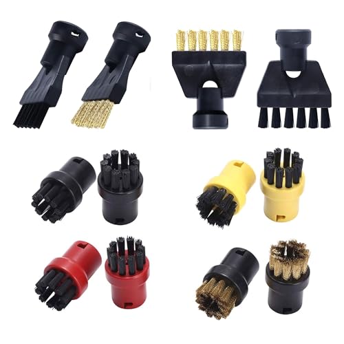 12-teiliges Bürstenzubehör für Dampfreiniger für Kärcher SC1/SC2/SC3/SC4/SC5 mit 8 Rundbürsten + 4 Flachbürsten für Küche, Möbel, Bad, Teppich