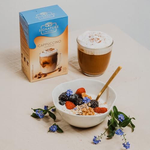 KRÜGER Signature Blend Cappuccino weniger süß 200g Dose, löslicher Bohnenkaffee mit köstlicher Schaumkrone
