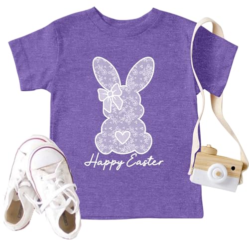 Image of Ithalt Kids Easter Shirts for Girls Cute Bunny Graphic Tshirt Easter Long Sleeve Tops 5-14y