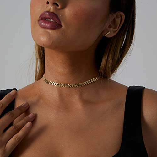 Sewyer 14K Gold Plated Choker Necklace For Women Dainty Coin Chain Choker Simple Beaded Fishbone Necklaces Everyday Jewelry Gifts #TOP1