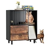 Cat Feeding Station, Dog Proof Cat Feeding Station with Scratching Board, Elevated Food Bowls with Stand, Pet Food Storage with 2 Stainless Steel Bowls, Large Pet House