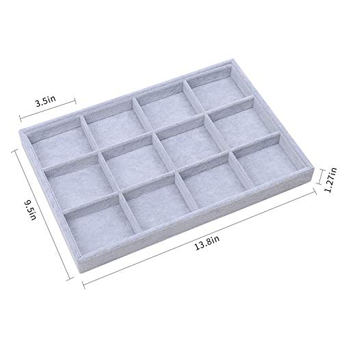 STYLIFING Grey Velvet 12 Grid Jewelry Tray Showcase Removable Display Storage Box Gifts for Girls Women - Thumbnail 4