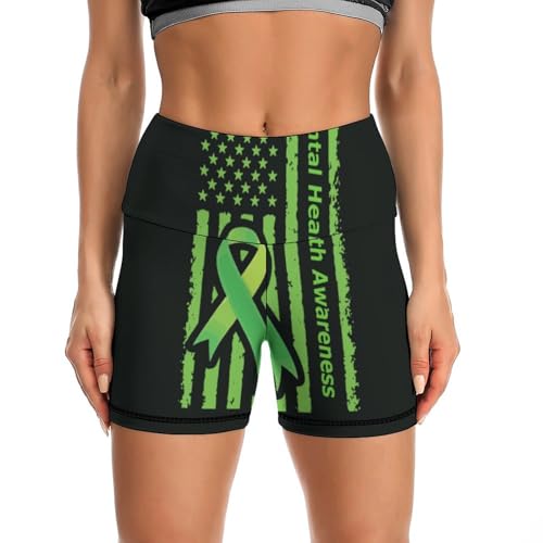 JYYAU Mental Health Awareness Month 2022 High Waist Yoga Shorts for Women Athletic Shorts Leggings Running Pants Black