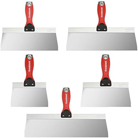 Goldblatt 5-Piece Stainless Steel Taping Knives, Soft Grip Handle with Hammer End, Includes- 6'', 8'', 10'', 12'', 14'', Perfect for Drywall Joint Taping, Finishing and Patching