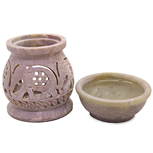 Kc Kullicraft Marble Soapstone Candle Aroma Burner | Oil Diffuser | Tea Light Holder | Wax Burner- Handmade Elephant Carving For Gifting. Decorative Home And Office Decor. #TOP7