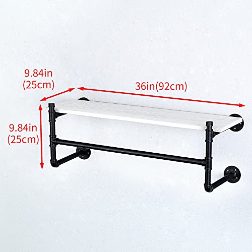 Haovon Industrial Pipe Clothing Rack Wall Mounted Wood Shelf,Pipe Shelving Floating Shelves,Retail Garment Rack Display Rack Clothes Racks(1 Tier,36In) #TOP1