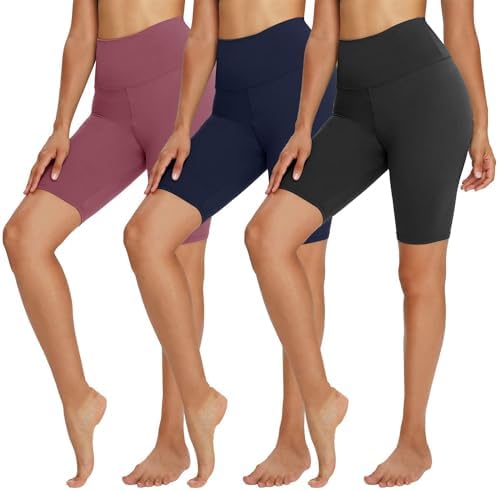 TNNZEET 3 Pack Biker Shorts Women – 8″ Black Tummy