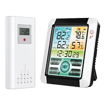 KeeKit Weather Station, Indoor Outdoor Thermometer with Alarm Clock, Temperature Humidity Monitor with Color LCD Display，Snooze Function for Home, Garden, Restaurants