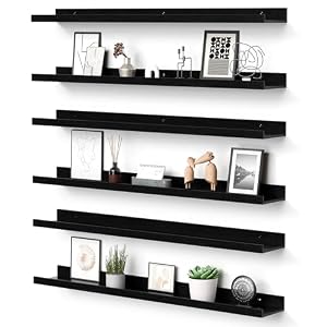 upsimples Floating Shelves for Wall Decor and Storage, Black, 6Pcs 35.5”