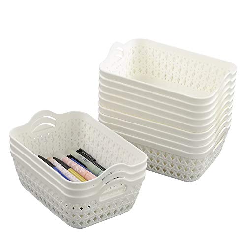Fosly KöRbchen Weiß Klein, Aufbewahrungskorb mit Griff, 12er Pack PlastikköRbe Cover