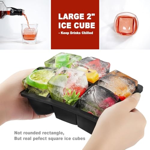 Image of Ice Cube Molds with Lid,Big Silicone Ice Cube Tray for Whiskey,2Inch Square Ice Cube Tray,Easy-Release Ice Mold,Giant Ice Cubes for Bourbon Cocktail (3, Full Black)