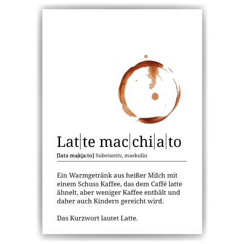 Latte Macchiato Poster Definition - Kaffee Wandbild Barista Küche Wanddeko Kaffeeliebhaber Geschenk - DIN A4
