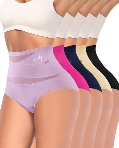 Image of Women's High Waisted Underwear Full Coverage Compression Briefs 4 /5 Packs Panties Postpartum Comfortable