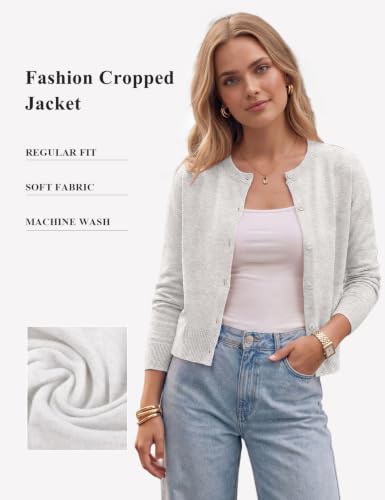 GRACE KARIN Women Cropped Cardigan Sweaters Lightweight Summer Shrugs Button Up Casual Knit Cardigan Teacher Outfits Grey L — view 6