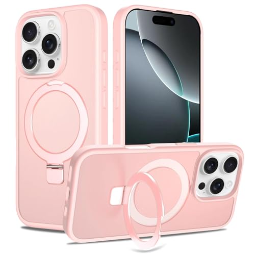 Image of Magnetic for iPhone 16 Pro Case, 6.3 inch, Compatible with MagSafe, Rugged Kickstand, Not-Yellowing Military-Grade Protection, Matte Pink