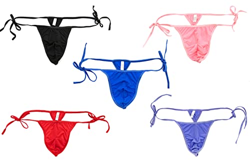 Men's Side Tie Underwear Bikini Thongs G String Adjustable T Back Underwear Swimwear Silky Bulge Pouch Panties2