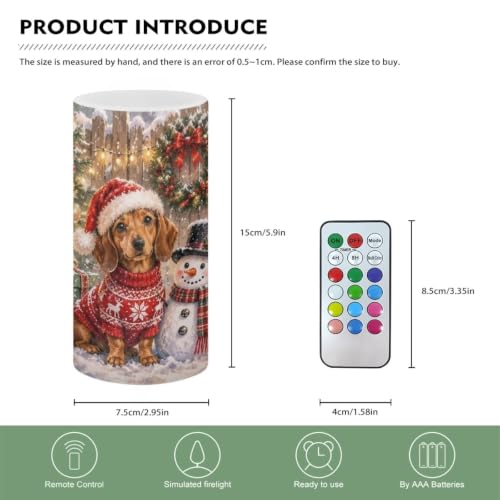 Image of Poceacles Flameless LED Candle for Christmas Party Realistic Pillar Candle Decorative Tea Lights for Home Party Indoor Outdoor Decor, Dachshund Dog Snowman Print
