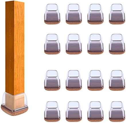 Extra Small Silicone Chair Leg Floor Protectors with Wrapped Felt, Clear Chair Leg Caps, Silicon Furniture Leg Feet Cup, Anti Scratch Anti-Noise 16 Pcs (Square, Fit: 0.5" - 0.8")