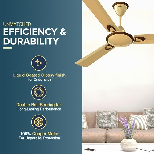 Image of V Guard Gatimaan Plus AS Ultra High Speed Fan Ceiling Fan For Home | 400 RPM | 100% Copper Motor | 1.2M (Imperial Gold)