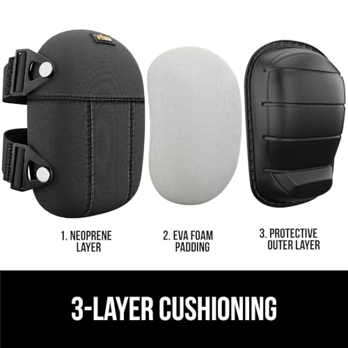 Image of GORILLA GRIP Knee Pads for Work, Gel Cushion Soft Foam for Men Black | All Day Comfort, Slip Resistant Heavy Duty Hard Cap, Adjustable Straps for Flooring, Construction, Roofing and Gardening