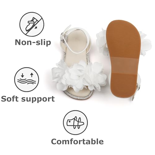 Image of THEE BRON Girls' Toddler Butterfly Sandals Comfy Hook-and-Loop Summer Shoes for Kids(AA404 Toddler,White /6M)