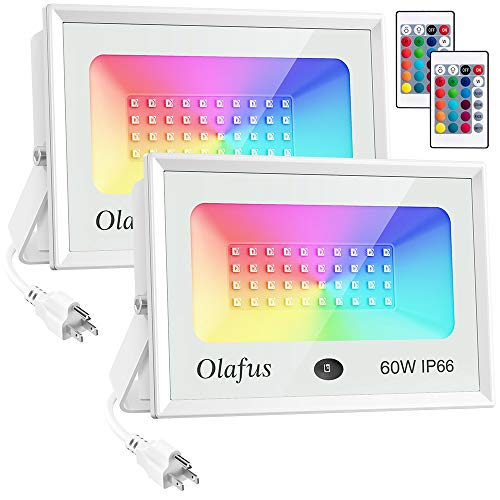 Olafus 2 Pack 60W RGB LED Flood Lights Outdoor, Colored Floodlights with Remote