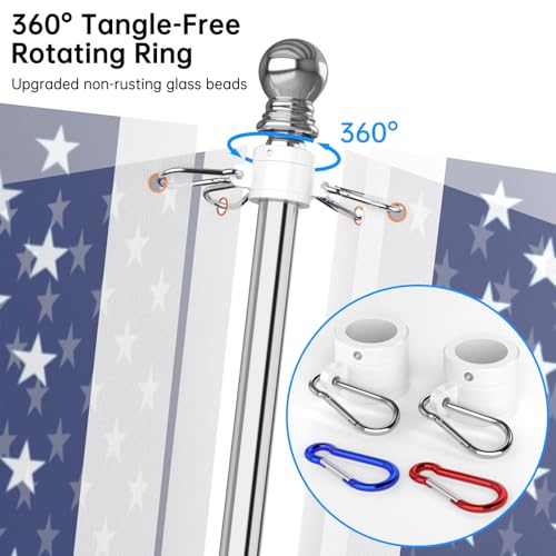 ZMTECH Flag Pole - Upgraded Bracket, (2 Packs) 6 FT Stainless Steel Flag Poles for Outside House, Residential or Commerical, Tangle Free Flag Pole Kit for American Flag (Without Flag, Silver)