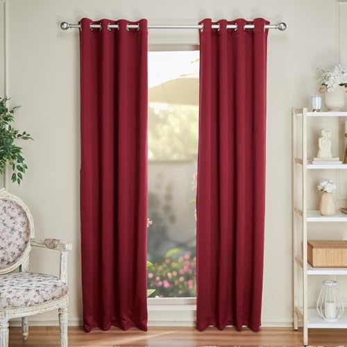 Image of amazon basics - Room Darkening Blackout Door Curtains, 100% Room Darkening | 7 Feet |Set of 2| Plain Design | for Living Room and Bedroom | 115cmx210cm, Color- Maroon