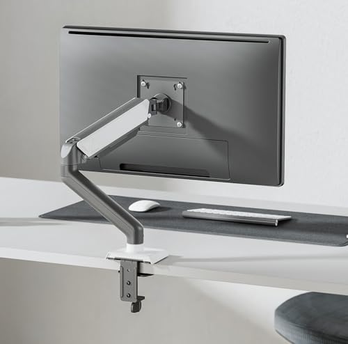 Jin Office Silver Alloy Gas Spring Monitor Arm | Supports 13-32" Screen | Height Adjustable Desk Mount| 10kg Weight Capacity,1 Year Warranty| Tilt, Rotation, Swivel Feature | Ergonomic Articulation