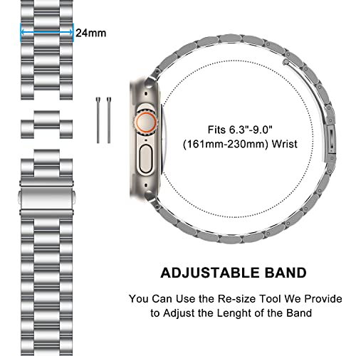 Image of HITZEE Compatible with Apple Watch Ultra Band 49mm Business Stainless Steel Metal Strap Men Women Link Bands Compatible for Apple Watch Ultra 3 /2 /1, 49mm Silver
