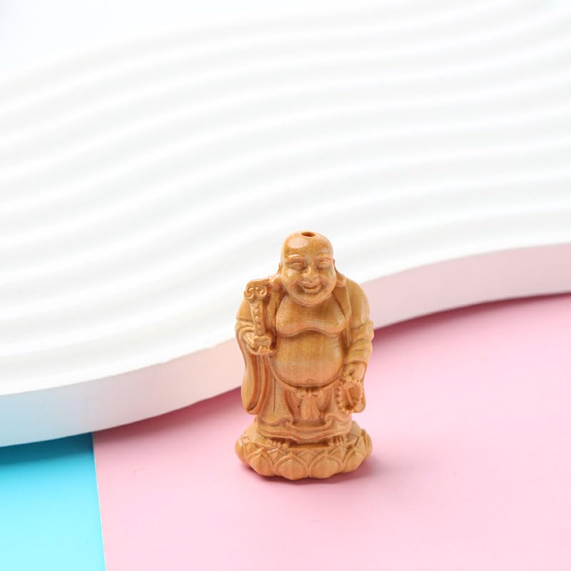Estatua de Buda pequeña de madera tallada, 2 piezas miniatura 7