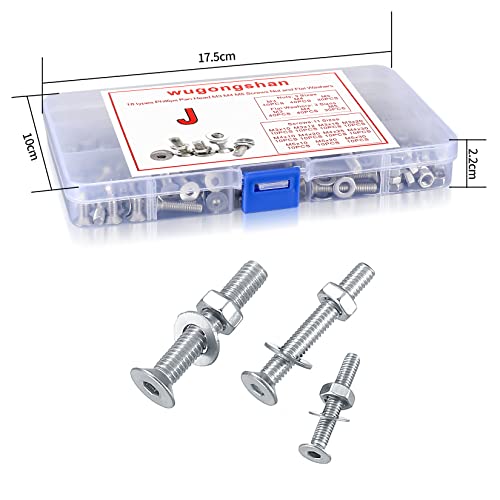 wugongshan 330 Pcs Countersunk Head Screws Bolts and Nuts and Flat Washers Assortment Kit - Image 3
