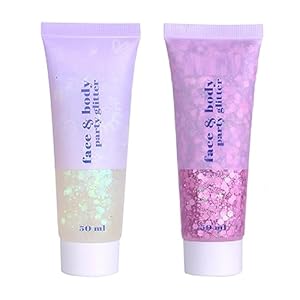 2 Colors Face and Body Glitter Gel,Holographic Cosmetic Laser Powder Festival Glitter Makeup,Sequins Shimmer Liquid Eyeshadow,Singer Concerts Music Festival Rave Accessories-100ML (White+Pink)