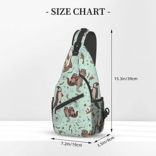 Mvirnsw Sea Otters Green Sling Bag Crossbody Backpack Hiking Travel Daypack Chest Bag Shoulder Bag For Women Men3