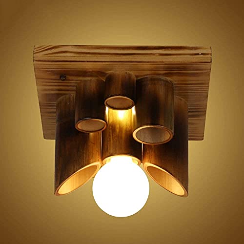 Chandelier tropical E27 suspension rétro en bambou naturel pour salon