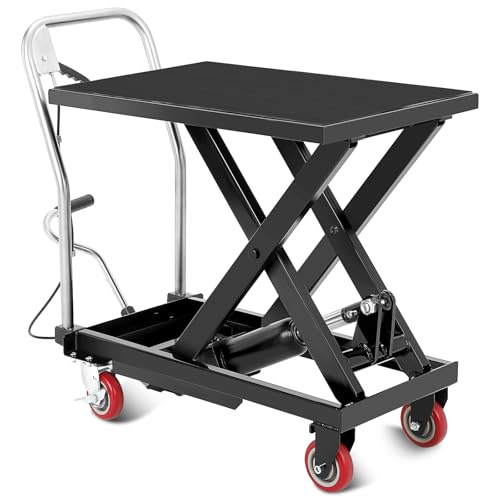 Image of Hydraulic Lift Table Cart, 500 LBS Capacity 28.5 in Height Scissor Lift with Anti-Slip Pad, Lift Carts with 4 Wheels for Material Handling & Transportation in Warehouse, Workshop, Black