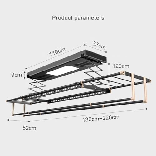 Ceiling Clothes Dryer Aluminium and Steel Electric Clothes Dryer with Remote Control,Ceiling Mounted Pulley Clothes Airer Invisible Electric Clothes Hanger Remote Control Lifting Balcony Emb
