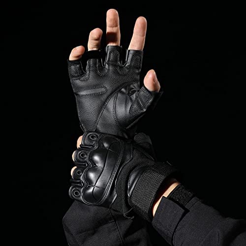 Image of Riding Gloves for Men Bike Riders - Special Tactical Gloves with Rubber Knuckle Punch | Non-Slip Half Finger with Firm Padding Motorcycle Gloves (XL, Black) (XL)